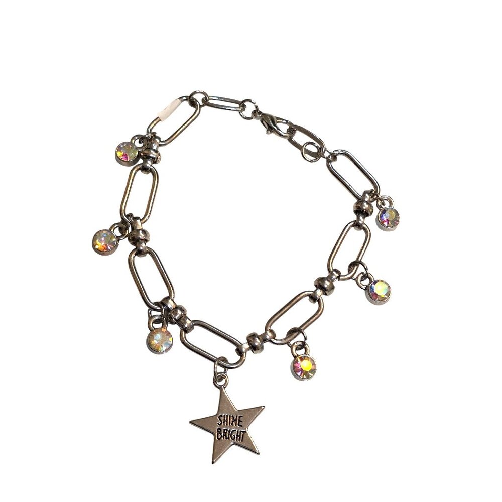 Silver Tone Bracelet‎ With Crystal Charms & "Shine Bright" Star Pendant